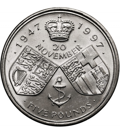 Great Britain. 5 Pounds 1997, 50th Wedding Anniversary of Queen Elizabeth II and Prince Philip