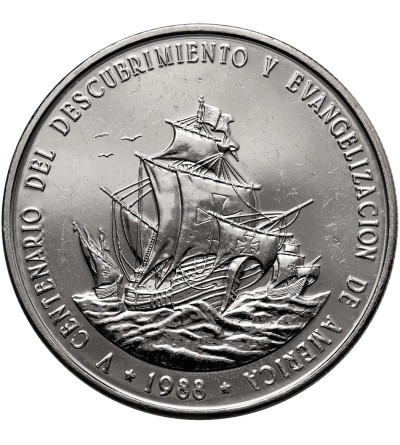 Dominican Republic. 1 Peso 1988, Sailing with the ships Santa Maria, Pinta and Niña