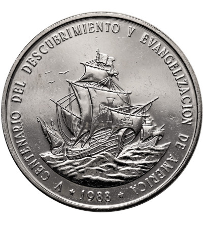 Dominican Republic. 1 Peso 1988, Sailing with the ships Santa Maria, Pinta and Niña