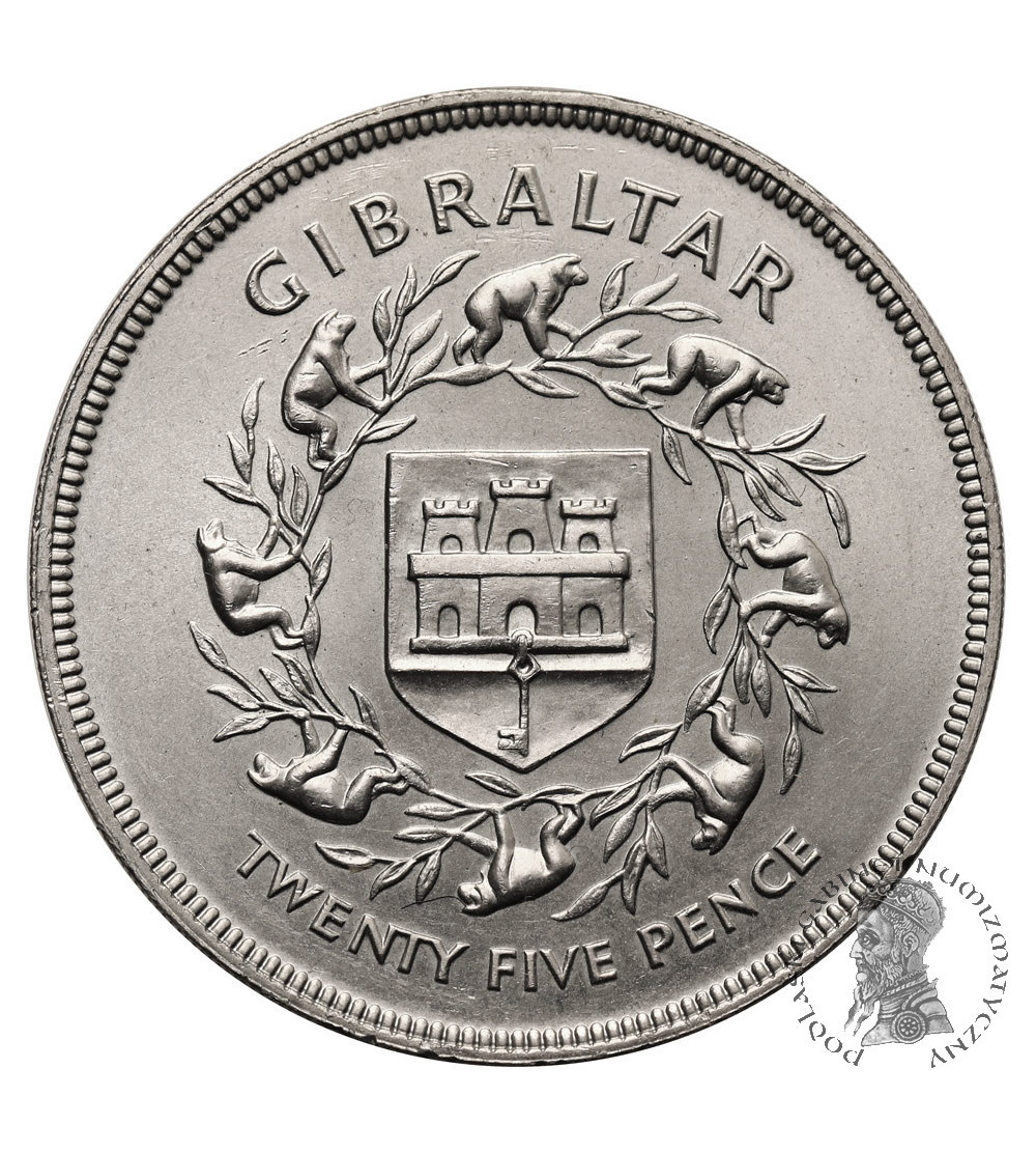 Gibraltar. 25 Pence / 1 Crown 1977, 25th Anniversary of the Accession to the Throne of Queen Elizabeth II