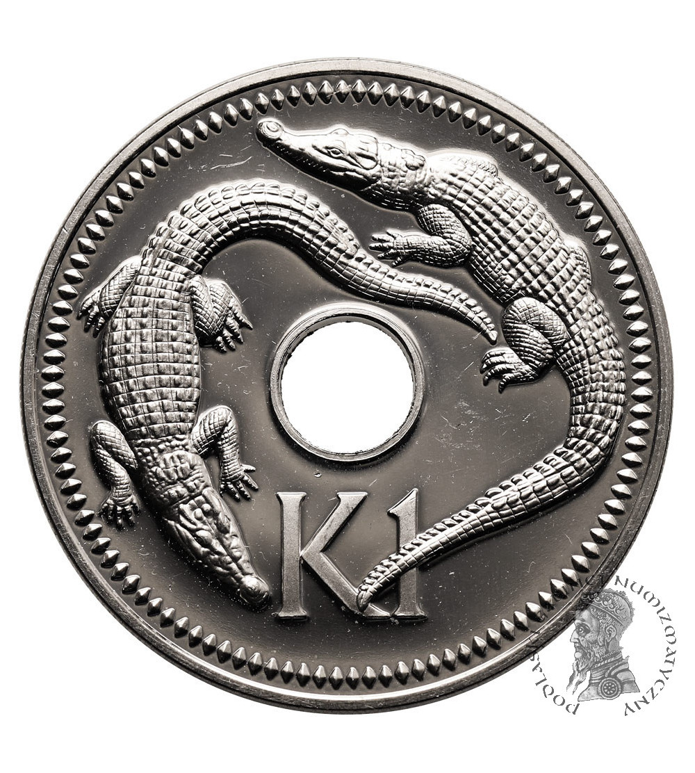 Papua Nowa Gwinea. 1 Kina 1975, Krokodyle słonowodne - Proof