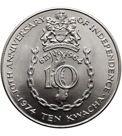 Malawi. 10 Kwacha 1974, 10th Anniversary of Independence