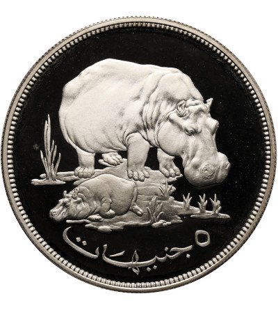 Sudan. 5 Pounds 1976, Hippopotamuses, series: Wildlife Conservation - Proof