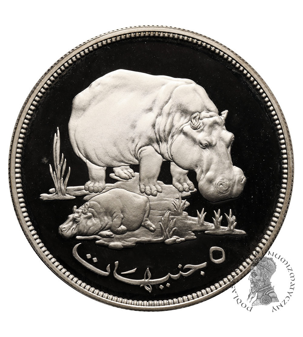 Sudan. 5 Pounds 1976, Hippopotamuses, series: Wildlife Conservation - Proof