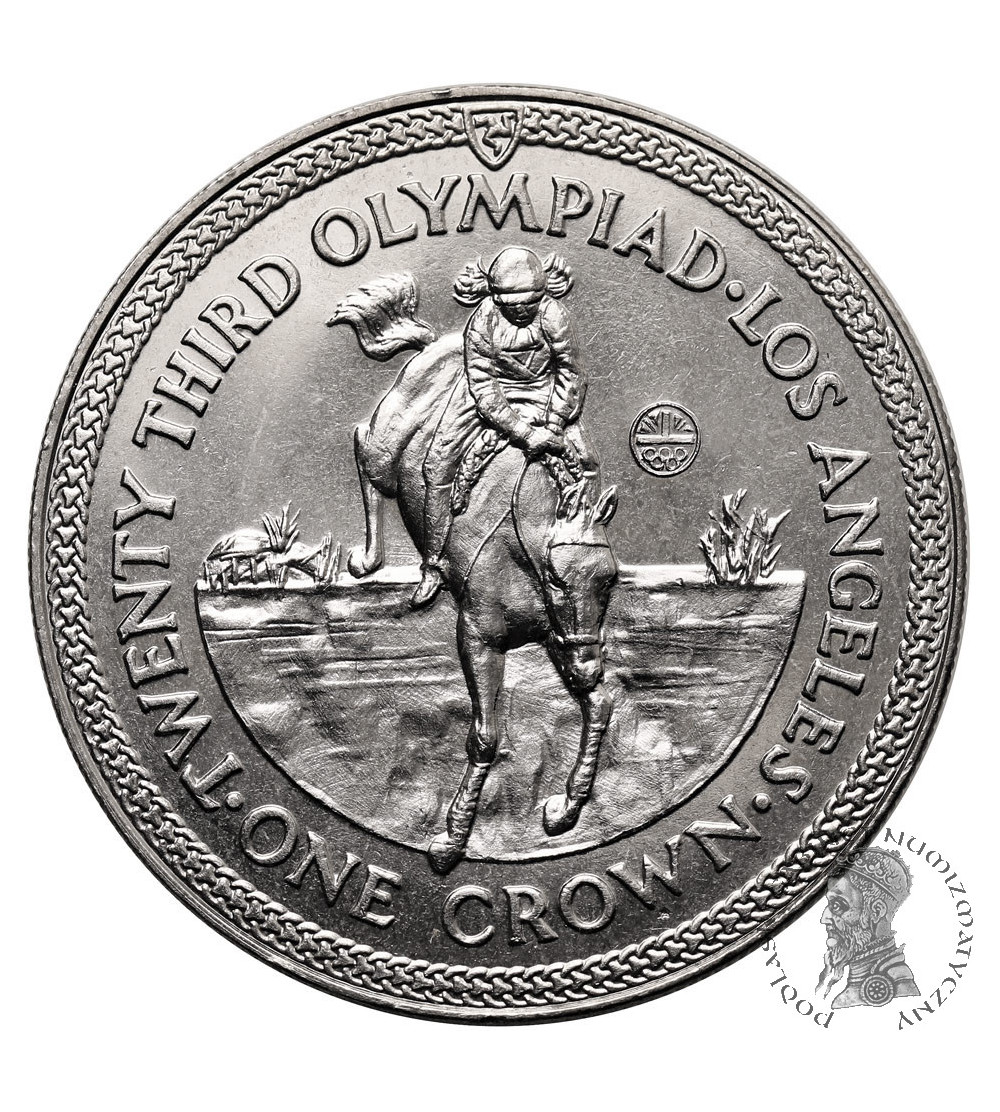 Isle of Man. 1 Crown 1984, Elizabeth II, Summer Olympics, Los Angeles, Equestrian