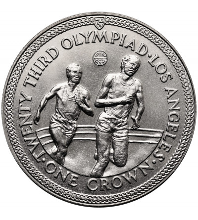 Isle of Man. 1 Crown 1984, Elizabeth II, Summer Olympics, Los Angeles, Athletics