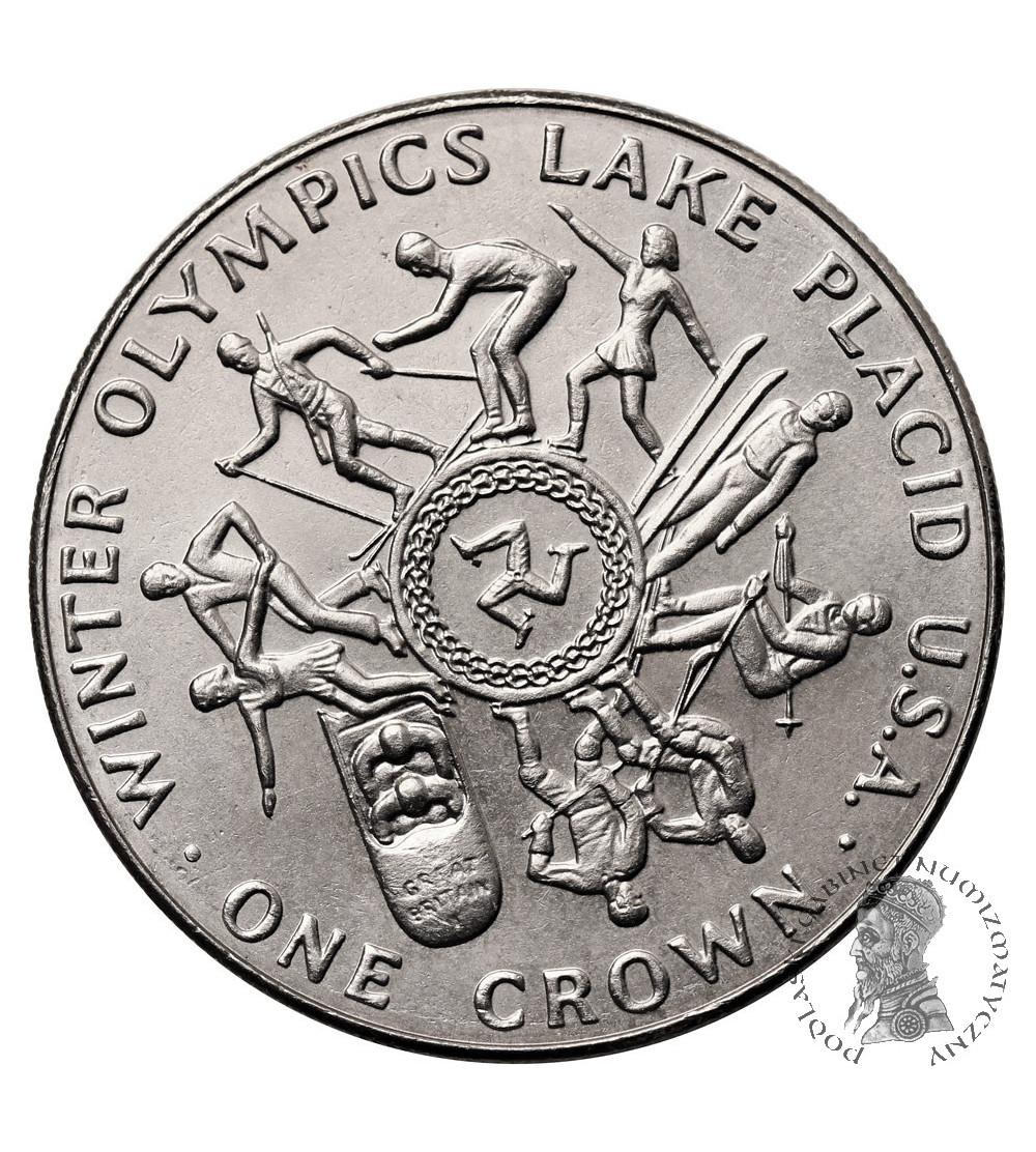 Isle of Man. 1 Crown 1980, Lake Placid Winter Olympics