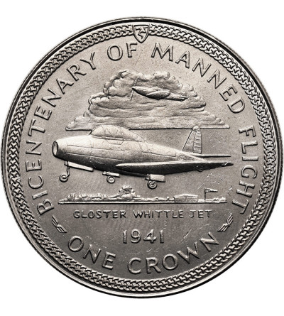 Isle of Man. 1 Crown 1983, Gloster Whittle, 200th Anniversary of Manned Flight