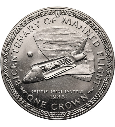 Isle of Man. 1 Crown 1983, Orbiter Space Shuttle, 200th Anniversary of Manned Flight