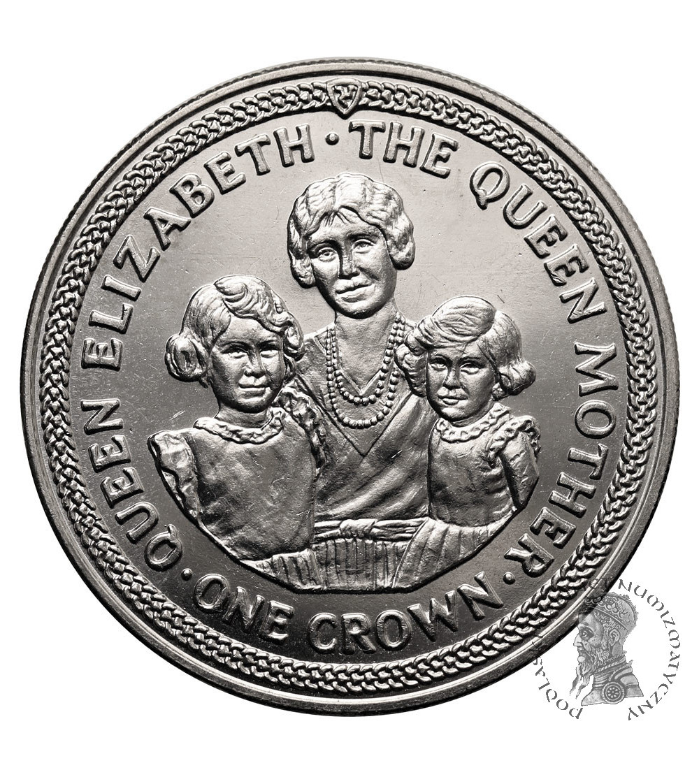 Isle of Man. 1 Crown 1985, 85th Birth Anniversary of the Queen Mother, Queen Mother with her daughters