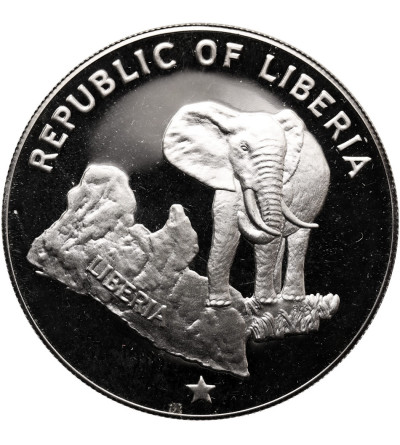 Liberia. 5 Dollars 1973, Elephant, Proof