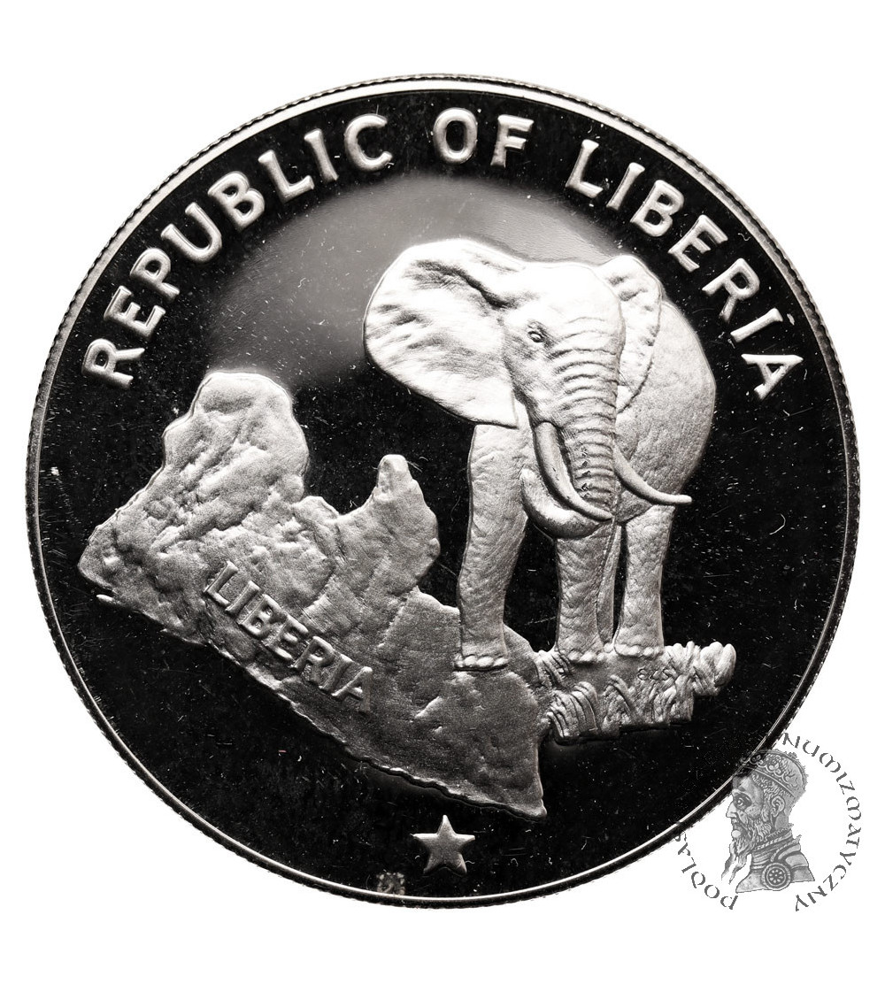 Liberia. 5 Dollars 1973, Elephant, Proof