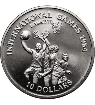 Liberia. 10 Dollars 1984, International Games - Basketball