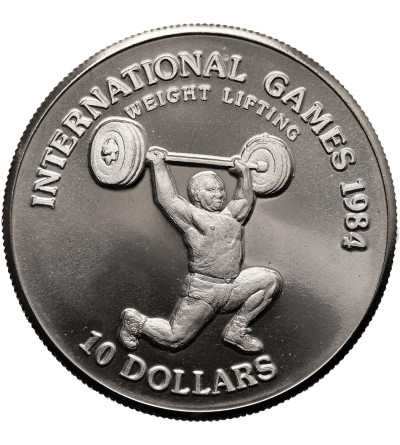 Liberia. 10 Dollars 1984, International Games - Weightlifting