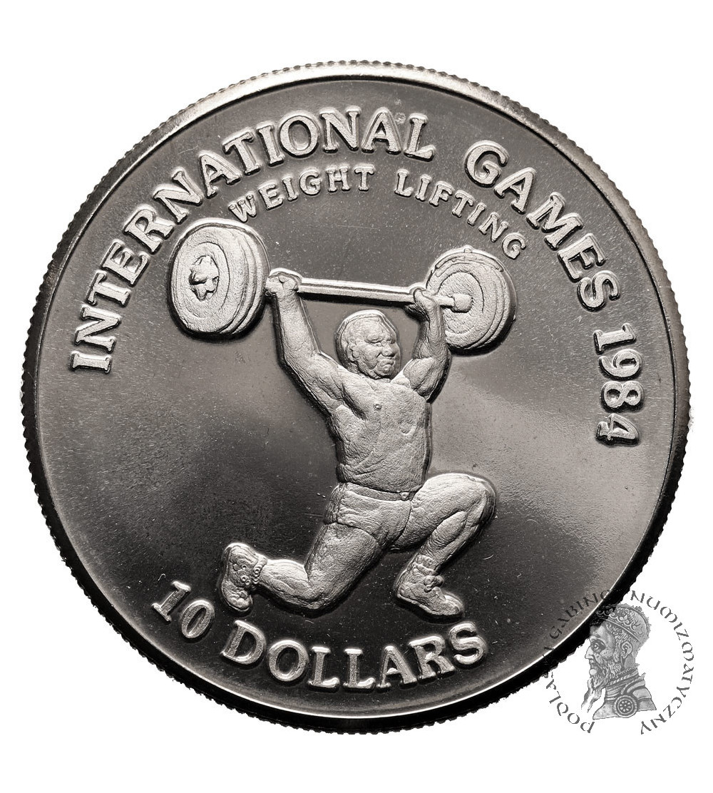 Liberia. 10 Dollars 1984, International Games - Weightlifting