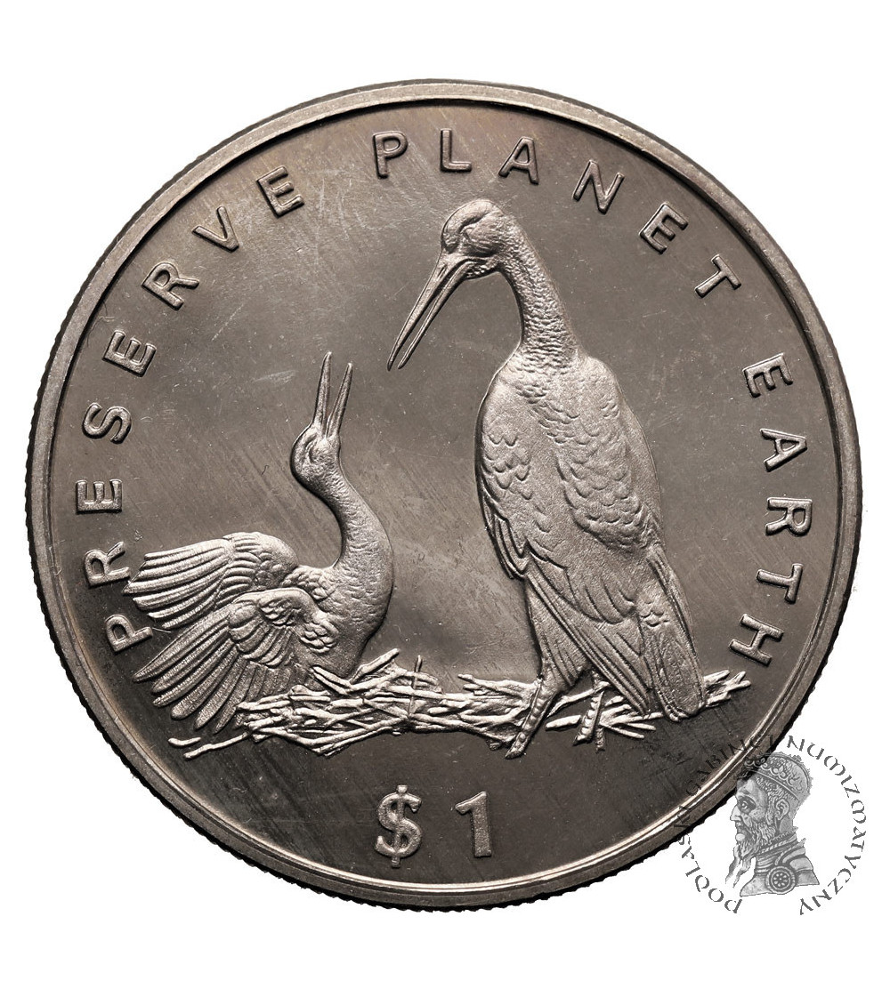 Liberia. 1 Dollar 1995, Storks, Series: Preserve Planet Earth