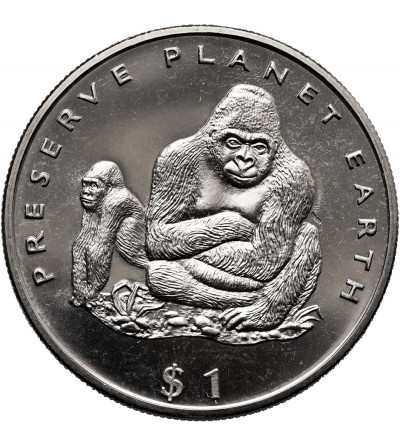 Liberia. 1 Dollar 1994, Gorillas, Series: Preserve Planet Earth