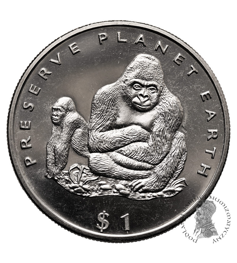 Liberia. 1 Dollar 1994, Gorillas, Series: Preserve Planet Earth