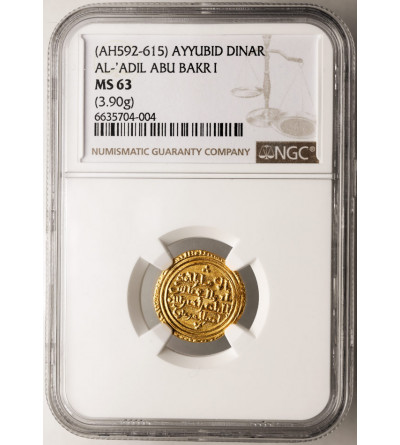 Ayyubids, (Egypt), al-'Adil Abu Bakr I, AH 592-615 / 1196-1218 AD. AV Dinar, date off flan, al-Iskandariya mint - NGC MS 63