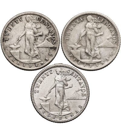 Filipiny, amerykańska administracja. Zestaw: 20 Centavos 1917 S, 1944 D, 1945 D