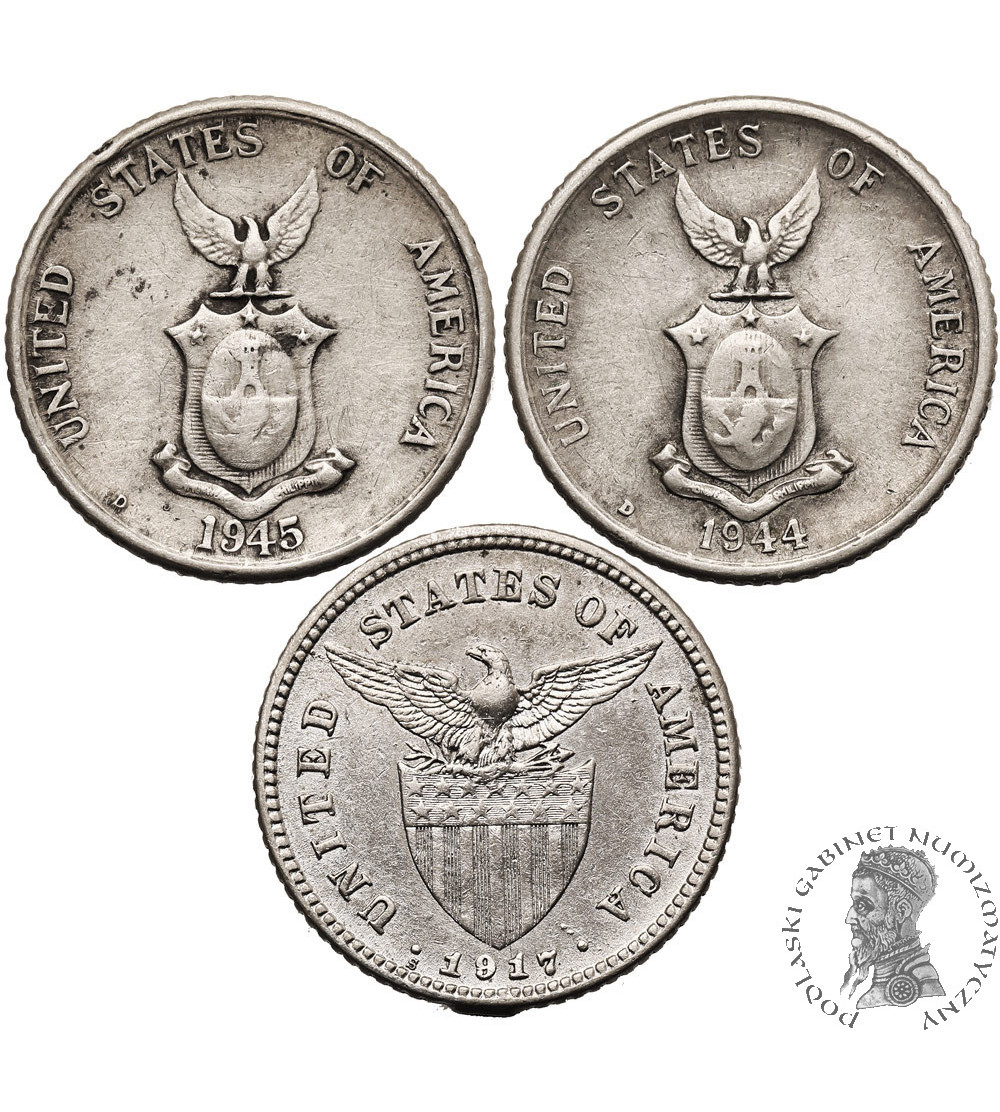 Philippines, US administration. Set: 20 Centavos 1917 S, 1944 D, 1945 D