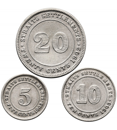 Malaje - Straits Settlements. Zestaw: 5, 10, 20 centów 1902-1903, Edward VII