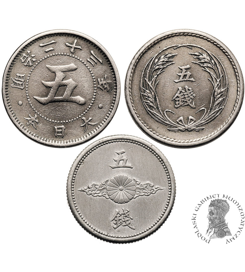 Japan. Set 3 x 5 Sen, 1890, 1898, 1941