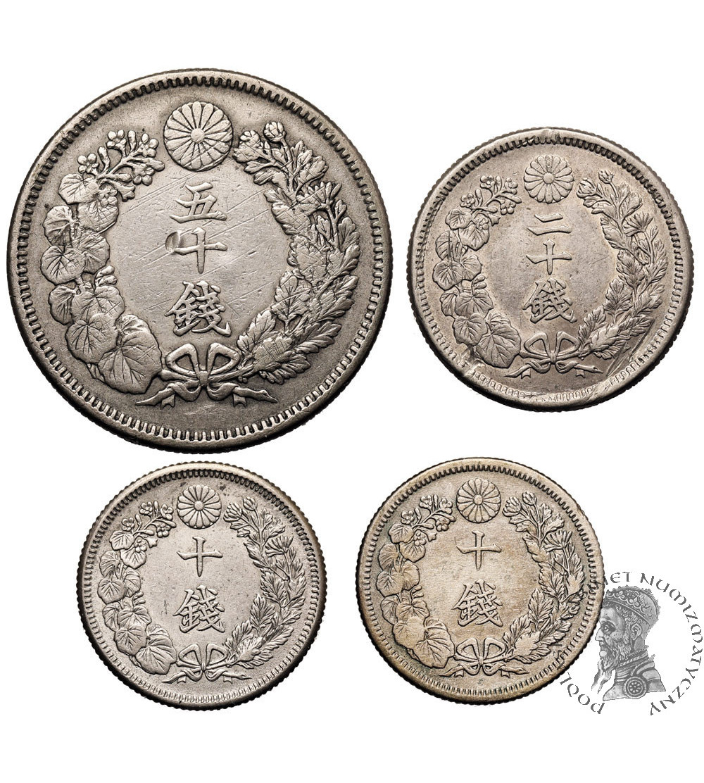 Japan. Set 4 x silver, 10, 20, 50 Sen, 1914, 1915, 1909, 1907