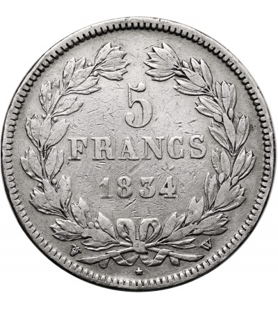 France, Louis-Philippe (1830-1848). 5 Francs 1834 W, Lille Mint