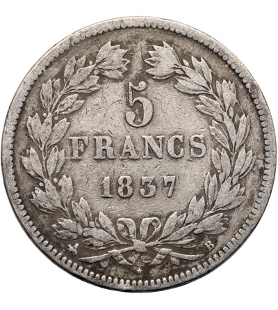 France, Louis-Philippe (1830-1848). 5 Francs 1837 B, Rouen Mint