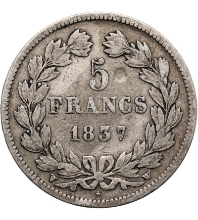 France, Louis-Philippe (1830-1848). 5 Francs 1837 W, Lille Mint