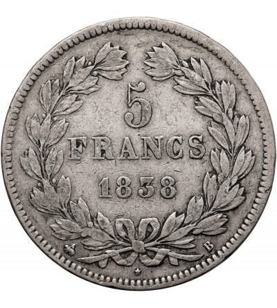 France, Louis-Philippe (1830-1848). 5 Francs 1838 B, Rouen Mint