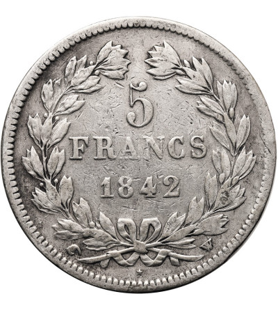 France, Louis-Philippe (1830-1848). 5 Francs 1842 W, Lille Mint