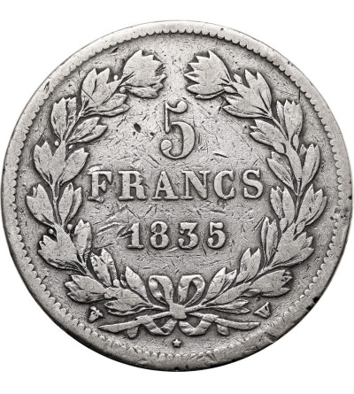 France, Louis-Philippe (1830-1848). 5 Francs 1835 W, Lille Mint