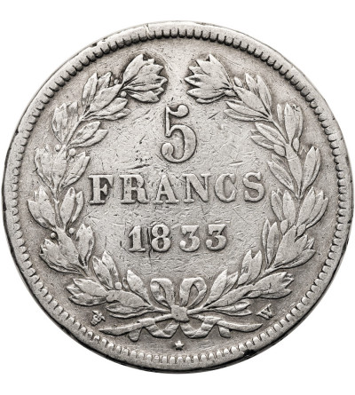 France, Louis-Philippe (1830-1848). 5 Francs 1833 W, Lille Mint