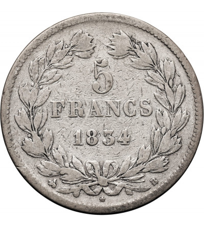 Francja, Louis-Philippe (1830-1848). 5 franków 1834 B, Rouen