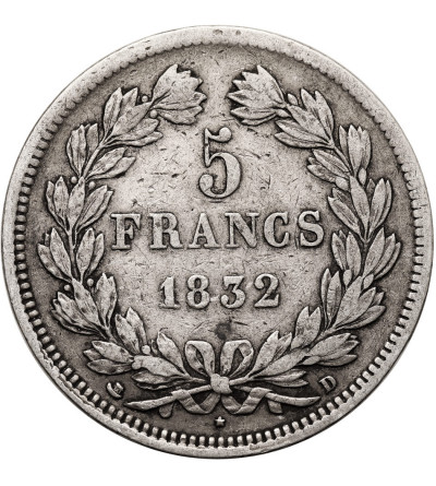 France, Louis-Philippe (1830-1848). 5 Francs 1832 D, Lyon Mint