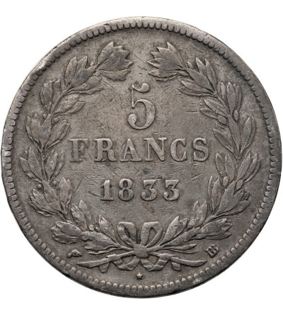 France, Louis-Philippe (1830-1848). 5 Francs 1833 BB, Strasbourg Min