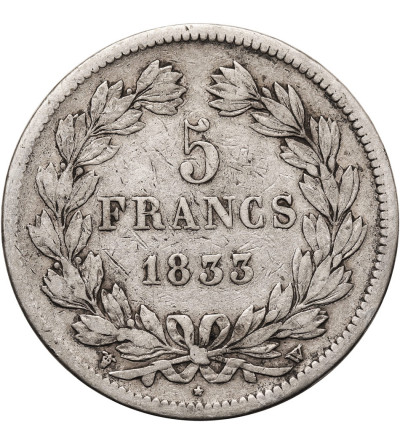 France, Louis-Philippe (1830-1848). 5 Francs 1833 W, Lille Mint