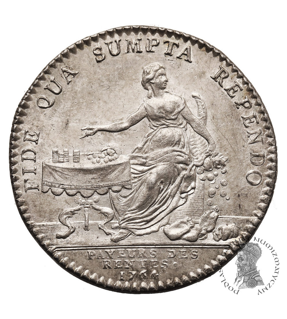 Francja, Ludwik XV (1715 - 1774). Srebrny żeton (Jeton), Payeurs des Rentes, 1764