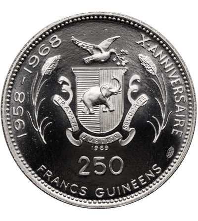 Guinea. 250 Francs 1969, Landing on the Moon, series: 10th Anniversary of Independence