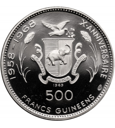 Guinea. 500 Francs 1969, Oiseaux Dancers, series: 10th Anniversary of Independence