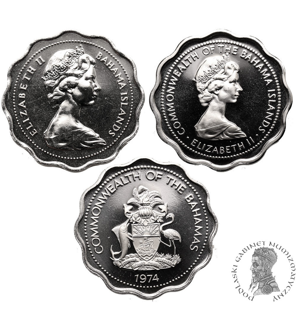 Bahamas, Elizabeth II (1952-2022). Set of 10 Cents 1969, 1971, 1974, Proof - 3 pcs