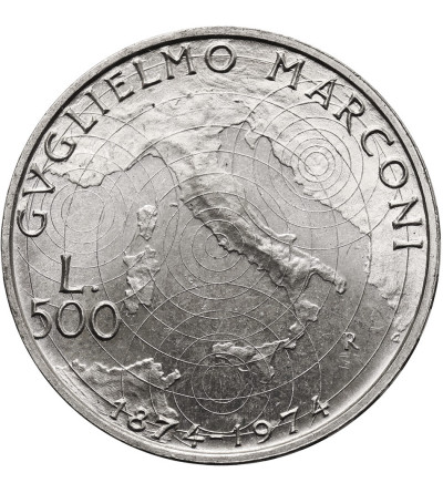 Italy. 500 Lire 1974, 100th Anniversary of the Birth of Guglielmo Marconi