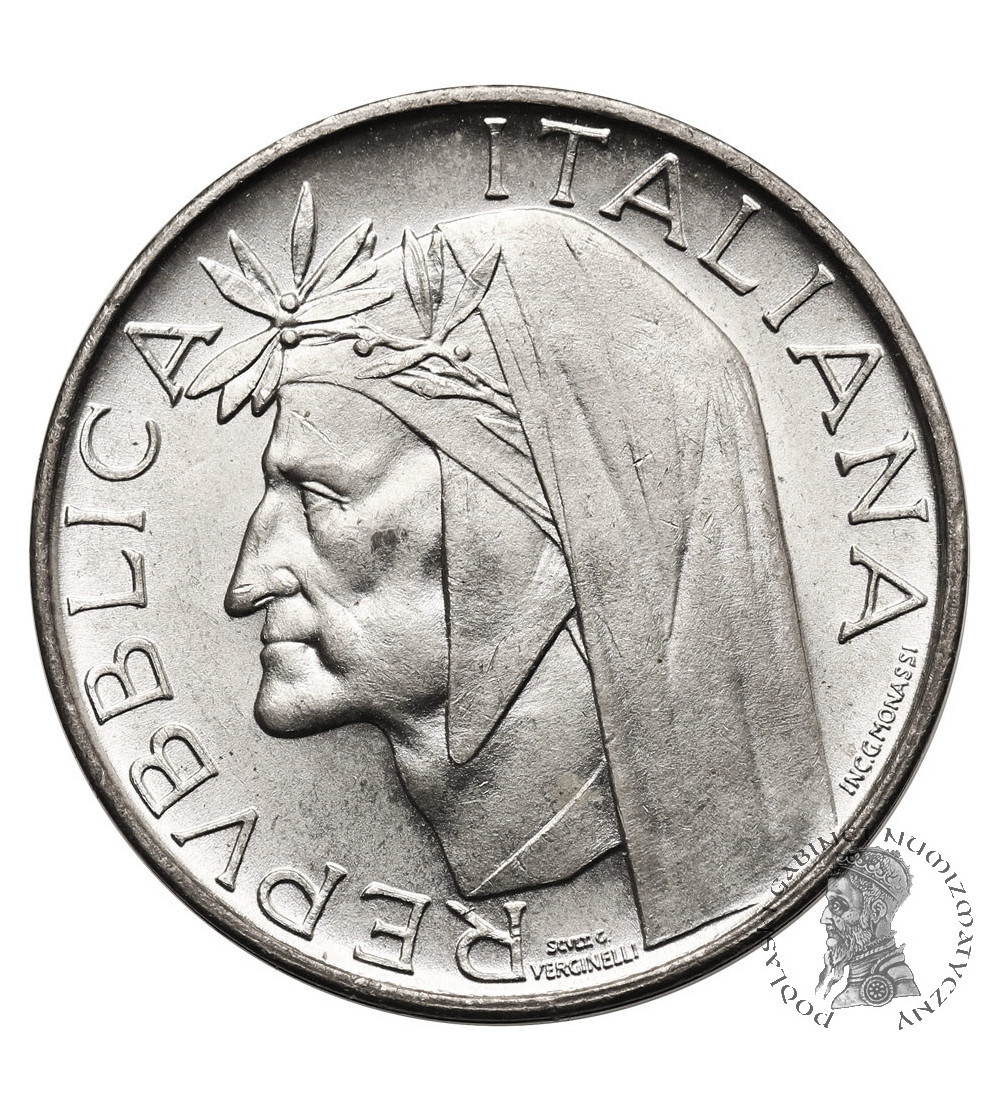 Italy. 500 Lire 1965, 700th Anniversary of the Birth of Dante Alighieri