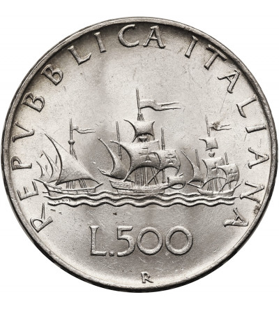 Italy. 500 Lire 1958, Ships of Christopher Columbus, Nina, Pinta and Santa Maria