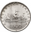 Italy. 500 Lire 1958, Ships of Christopher Columbus, Nina, Pinta and Santa Maria