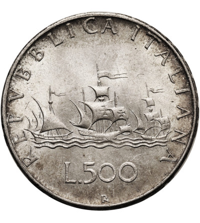 Italy. 500 Lire 1966, Ships of Christopher Columbus, Nina, Pinta and Santa Maria