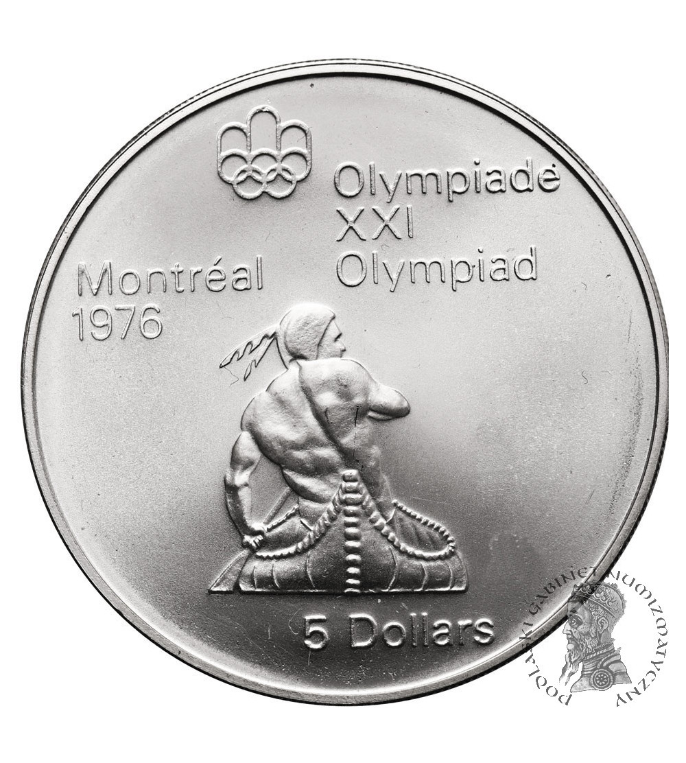 Canada. 5 Dollars 1976, Summer Olympics, Montreal, Canoeing