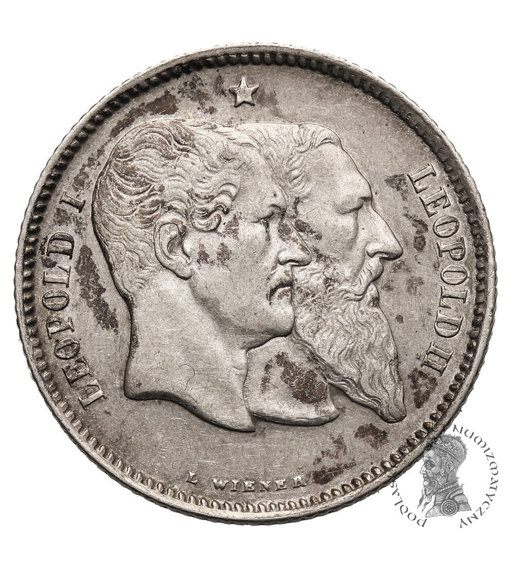 Belgia, Leopold II (1865-1909). 1 frank 1880, Pięćdziesiąt Lat Niepodległości Belgii